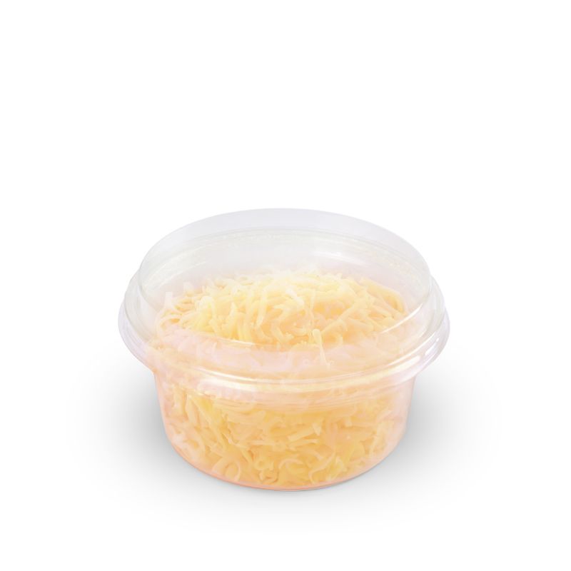 tubs of Gouda and Cheddar in Julienne Strips